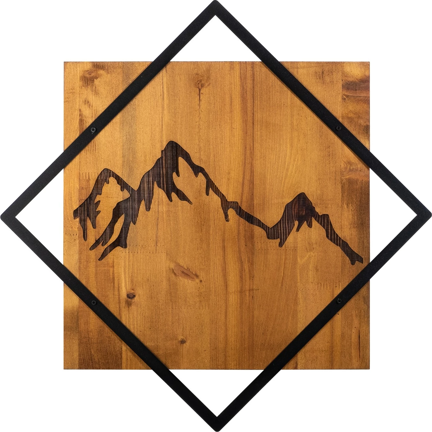 Aksesor dekorativ prej druri për mur, Wallity, Mountain 2, ngjyrë arre dhe e zezë, 54x54cm