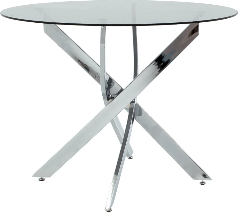 Tavolinë Antoro, xham dhe këmbë metali, ngjyrë kromi, D80x75cm