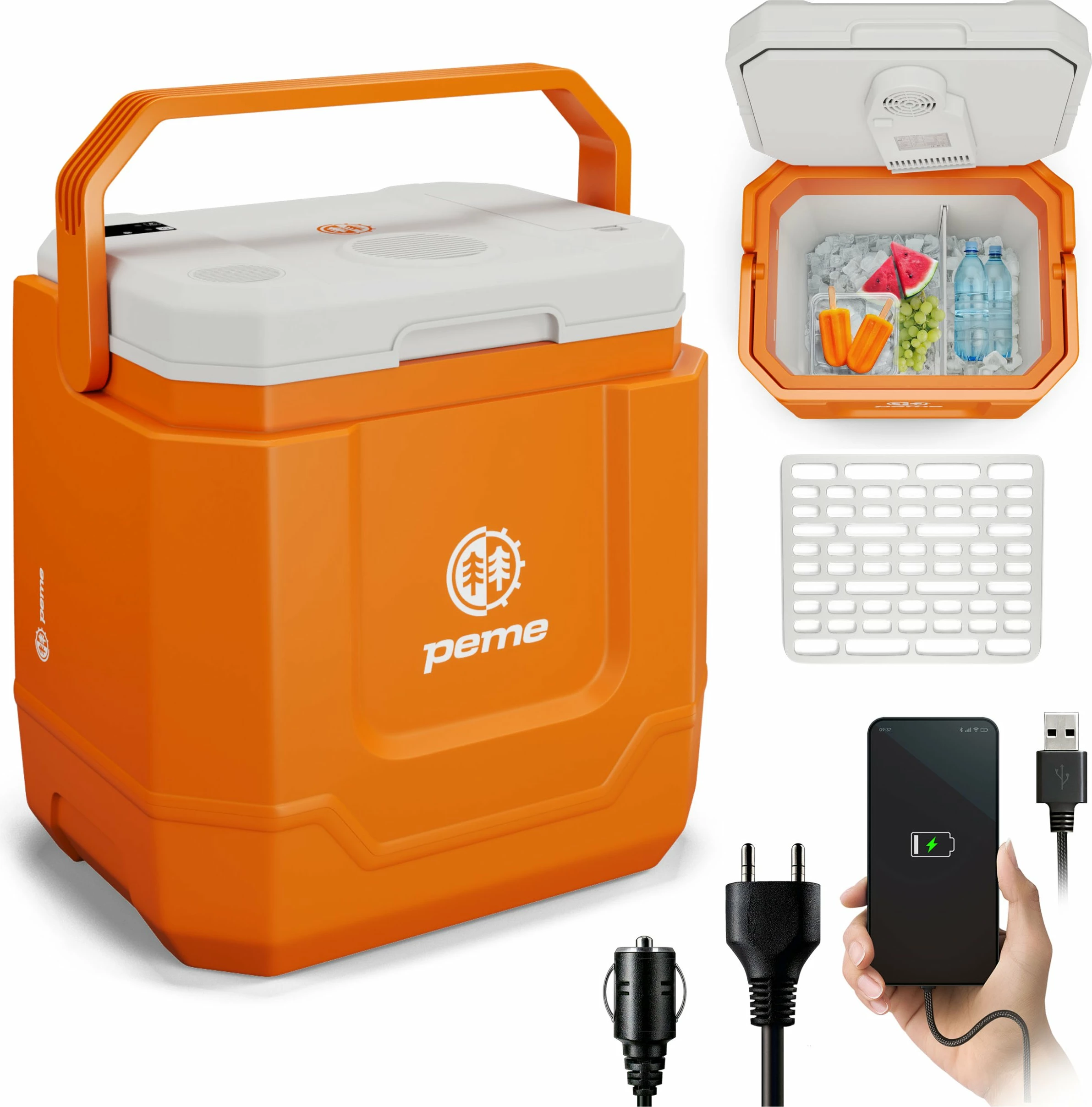 Frigorifer portativ kampingu Peme Trip 31.5 L, ftohje/ngrohje, AC/DC 12V/230V, USB, Bluetooth, portokalli