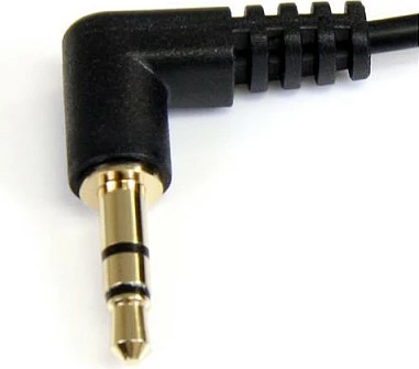 Kabl AUX StarTech Slim 0.3m, 3.5mm mashkull-mashkull, këndor 90°, i zi