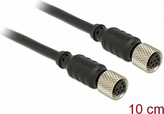 Kabllo zgjatëse DeLOCK M8 6-pin, femër-femër, 10 cm, e zezë, waterproof