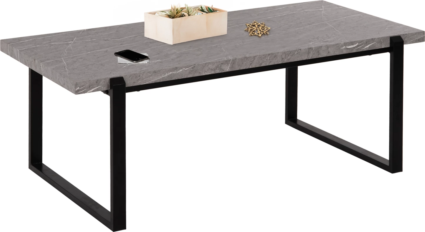 Tavolinë kafeje FH9585.02 MDF, sipërfaqe tavoline ngjyrë mermeri gri, bazë metalike e zezë, 120x60x46 cm