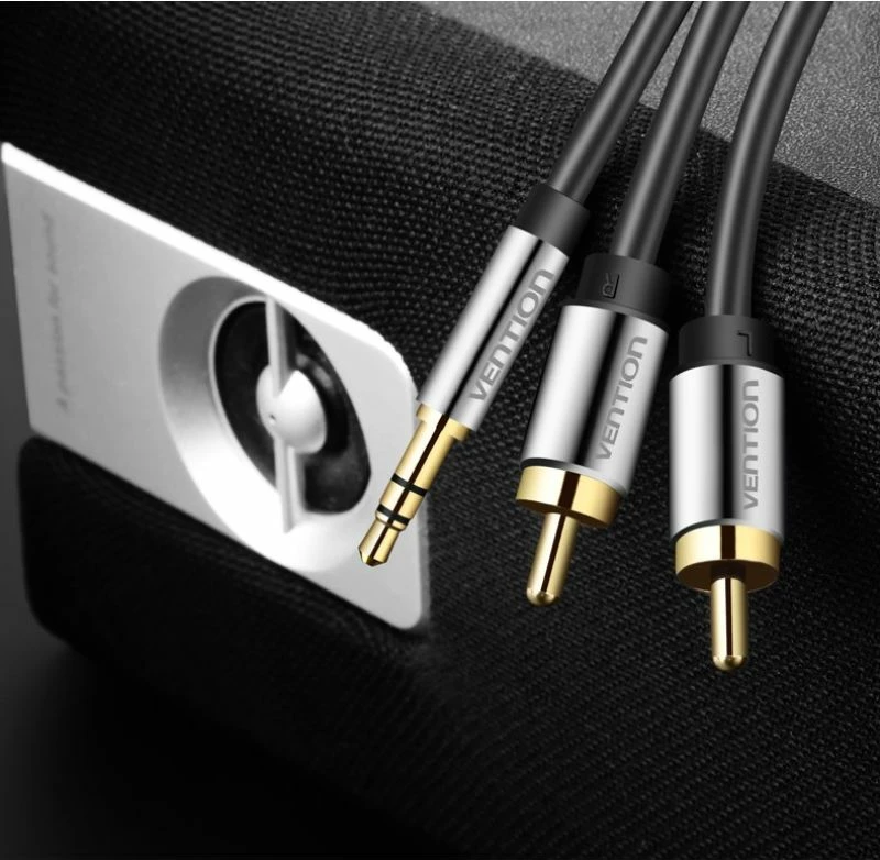 Kabllo audio Vention 3.5mm në 2RCA, 1m, e zezë