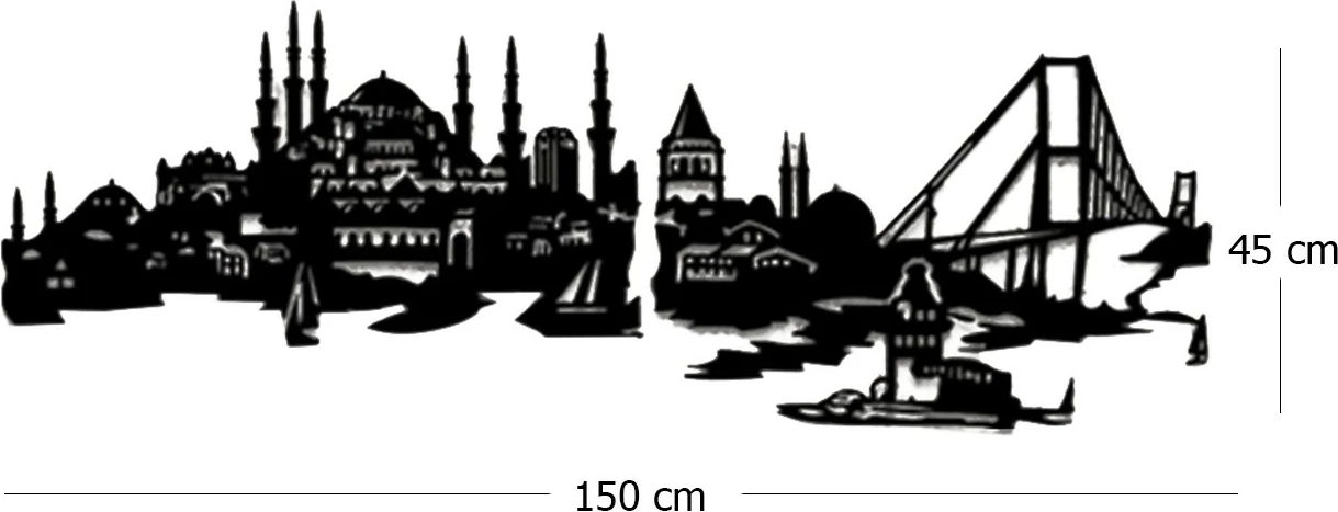 Aksesor dekorativ metalik për mur, Wallity, Şehr-i Istanbul XL, ngjyrë e zezë, 150x45cm