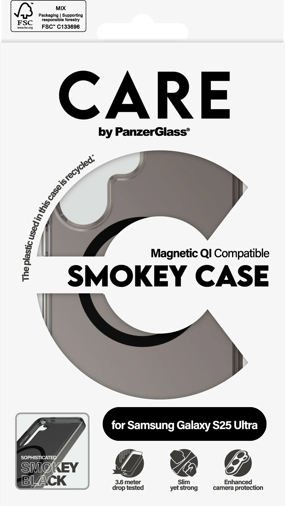 Mbështjellës PanzerGlass CARE Flagship, Galaxy S25 Ultra, QI Compatible, smokey/black
