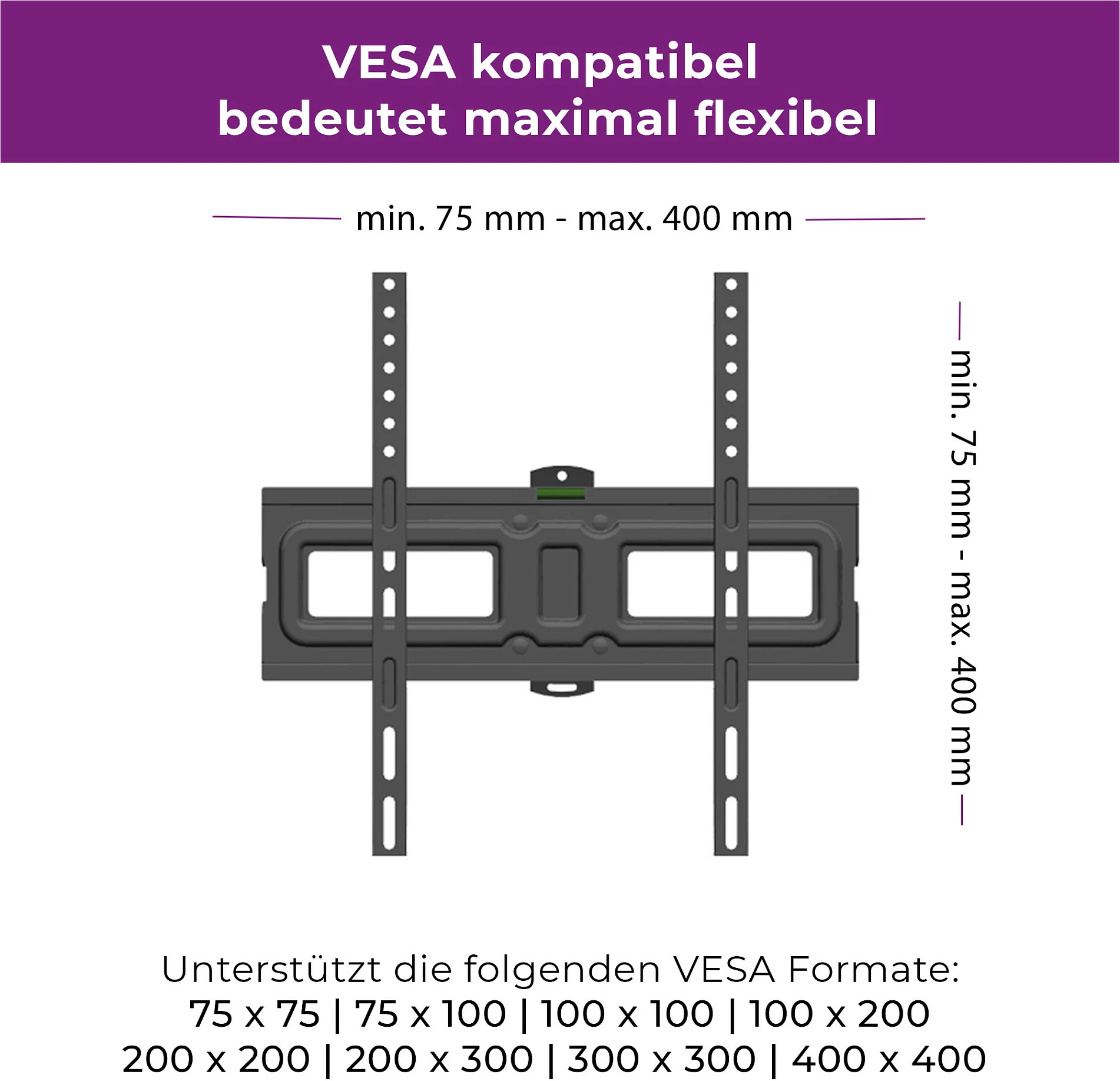Mbajtëse muri për TV Ultron WM200, VESA 75x75-400x400, 35 kg, rrotulluese/anueshme, e zezë