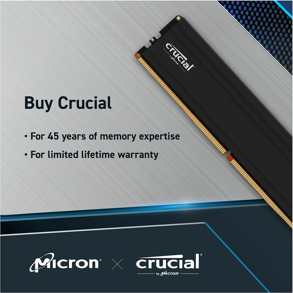 RAM Memorje Crucial Pro DDR5 24GB 5600MHz, DIMM 288-pin, Low Profile, e zezë
