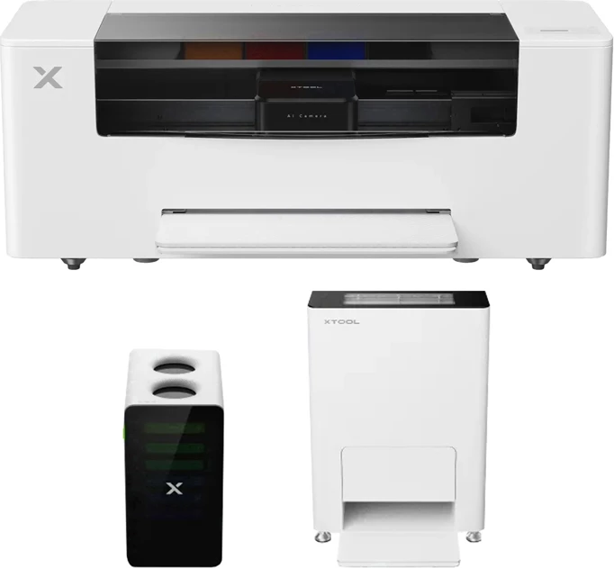 Printer tekstili, xTool, XAP-AIO, gjerësi printimi 356 mm, 720×1800 DPI, Epson I1600 Dual, CMYK+W, set all-in-one