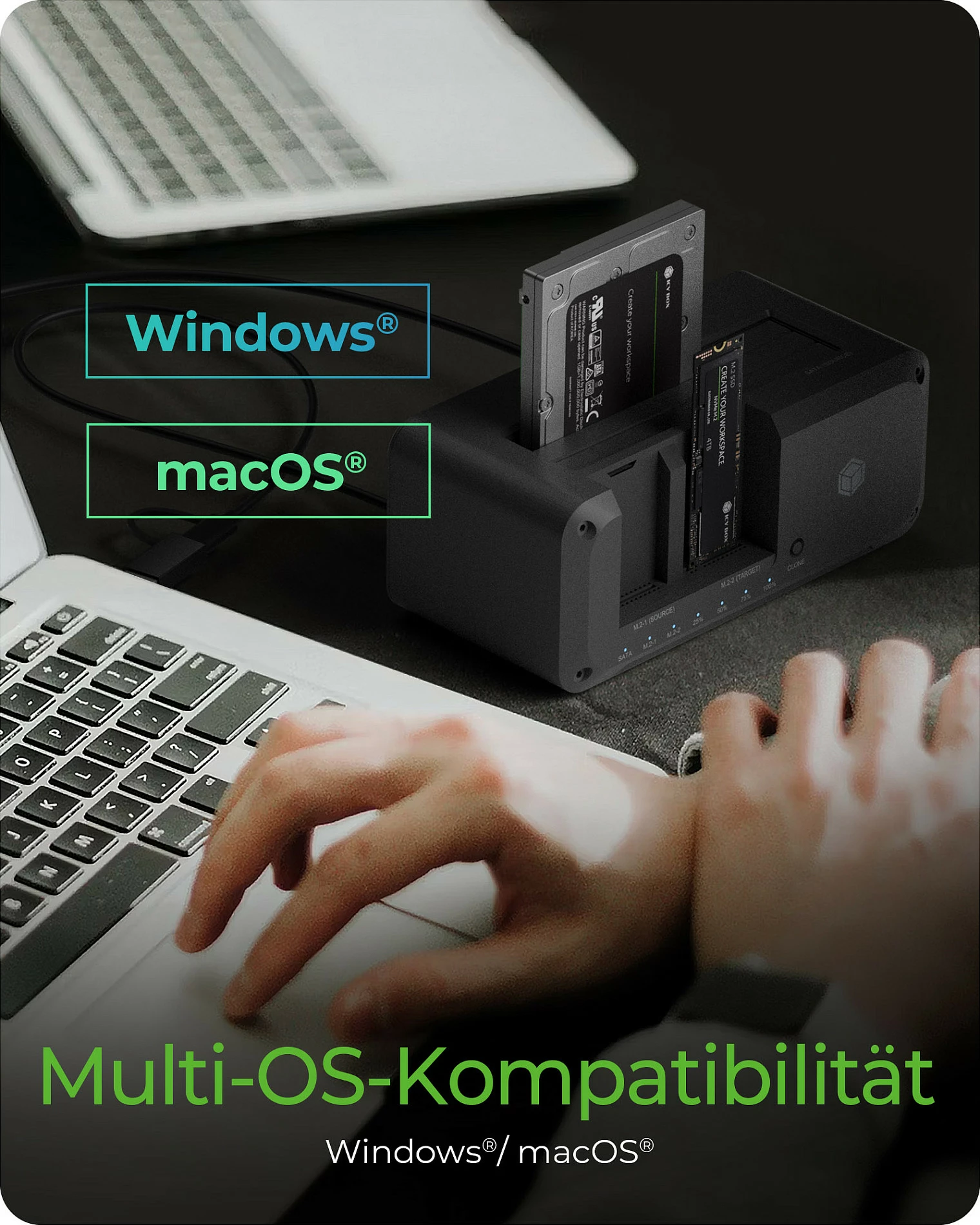 Docking stacion ICY BOX IB-2924MSCL-C31, USB-C USB 3.2 Gen 2 10Gbps, klonim offline, për HDD/SSD 2.5"/3.5" dhe M.2, i zi