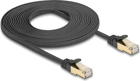 Kabëll rrjeti DeLOCK RJ45 Cat6a, 5 m, i sheshtë, S/FTP, me mbështjellës të thurur, i zi