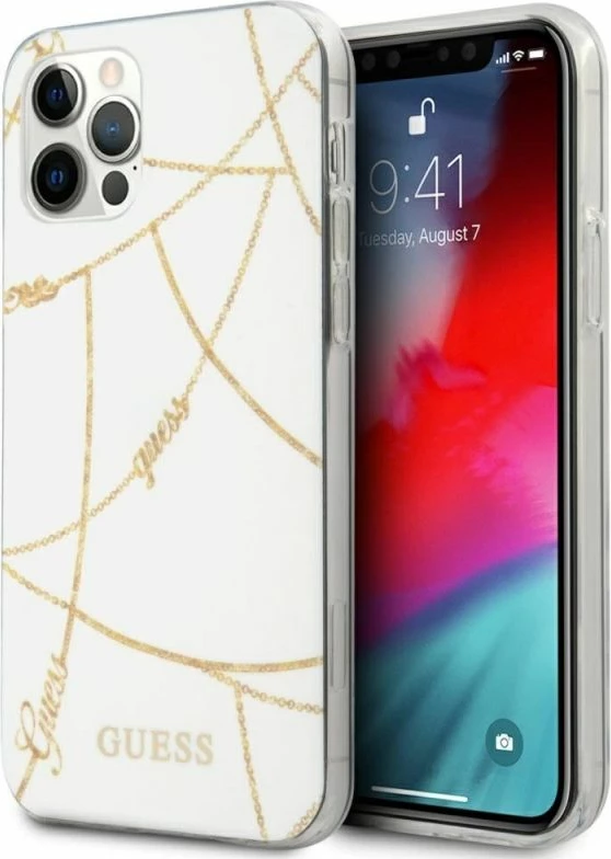 Kapak telefoni Guess Gold Chain Collection për iPhone 12 Pro Max, i bardhë