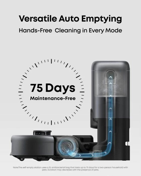 Robot fshesë me stacion vetë-zbrazës 3-në-1 Anker Eufy E20 (T2070G10), 30.000 Pa/8.000 Pa, qese 3 L