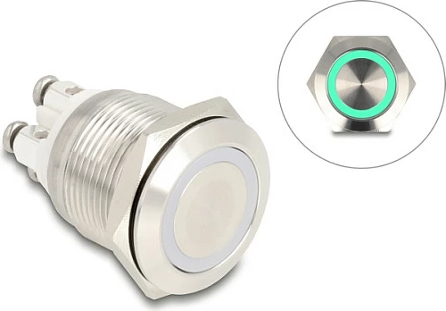 Buton shtypës DeLOCK 20978, i ndriçueshëm, IP65, 230 V / 3 A, inox, argjendtë