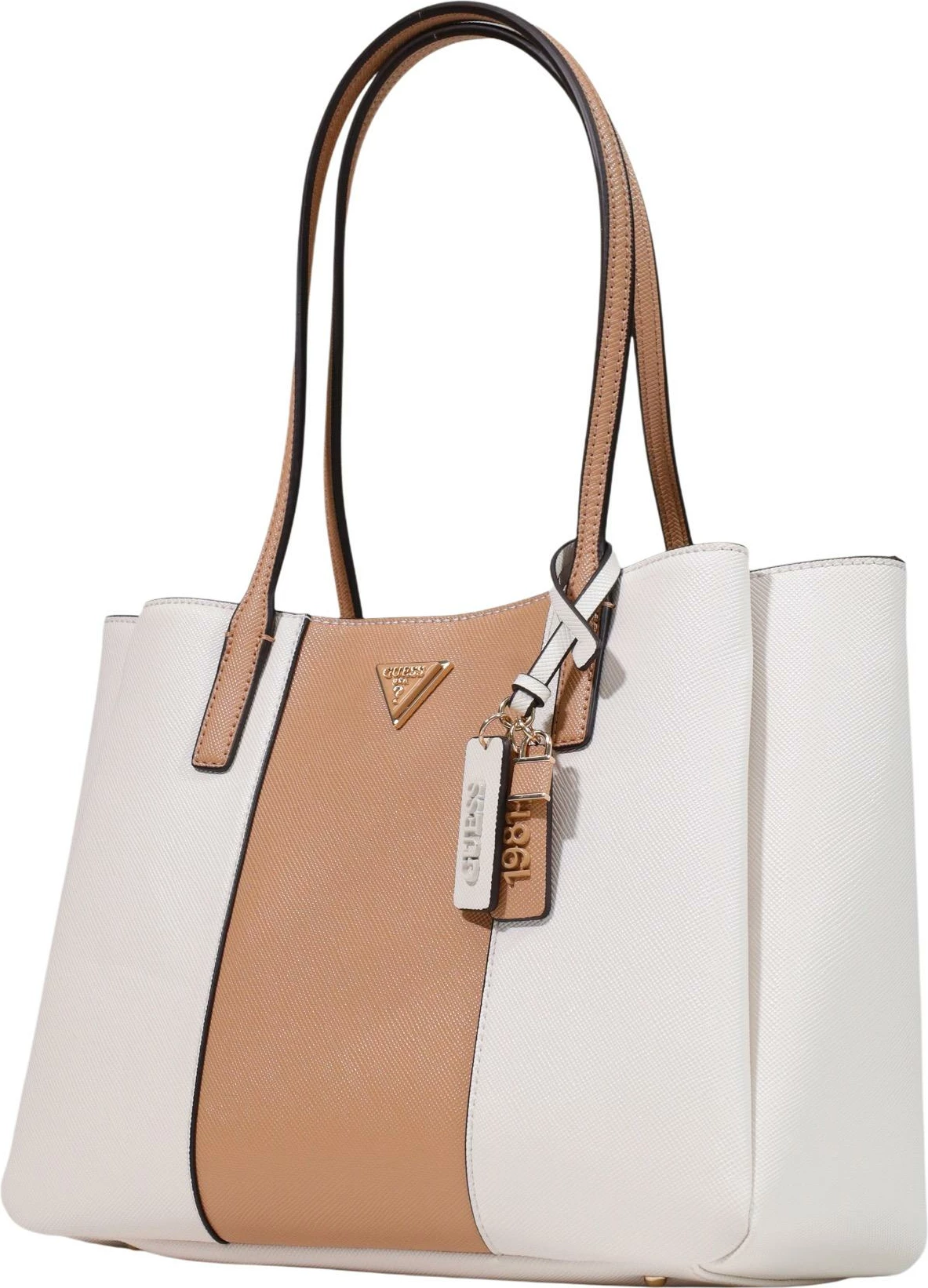 Çantë dore për femra Guess Bramina Small Satchel HWZG96 72260, bezhë-bardhë