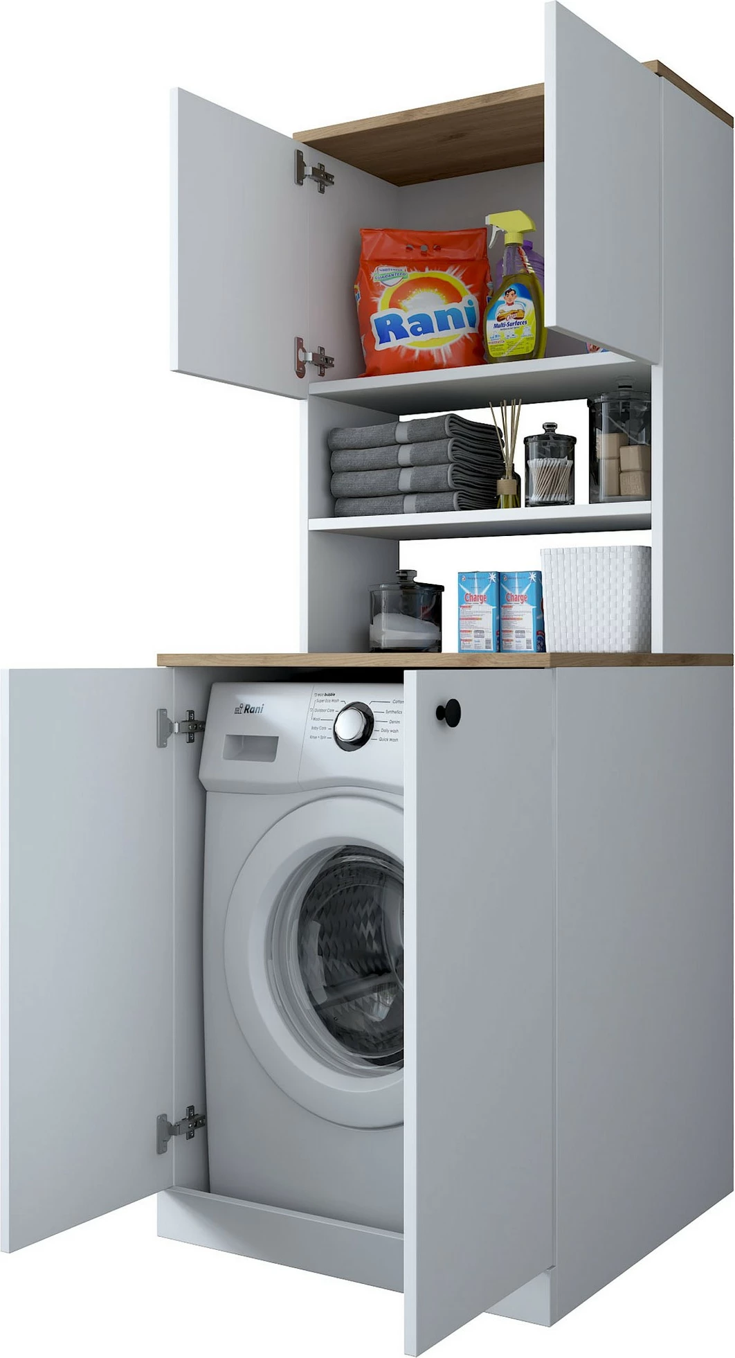 Dollap për lavatriçe, ngjyrë e bardhë dhe arre, Hanah Home KD102-2160