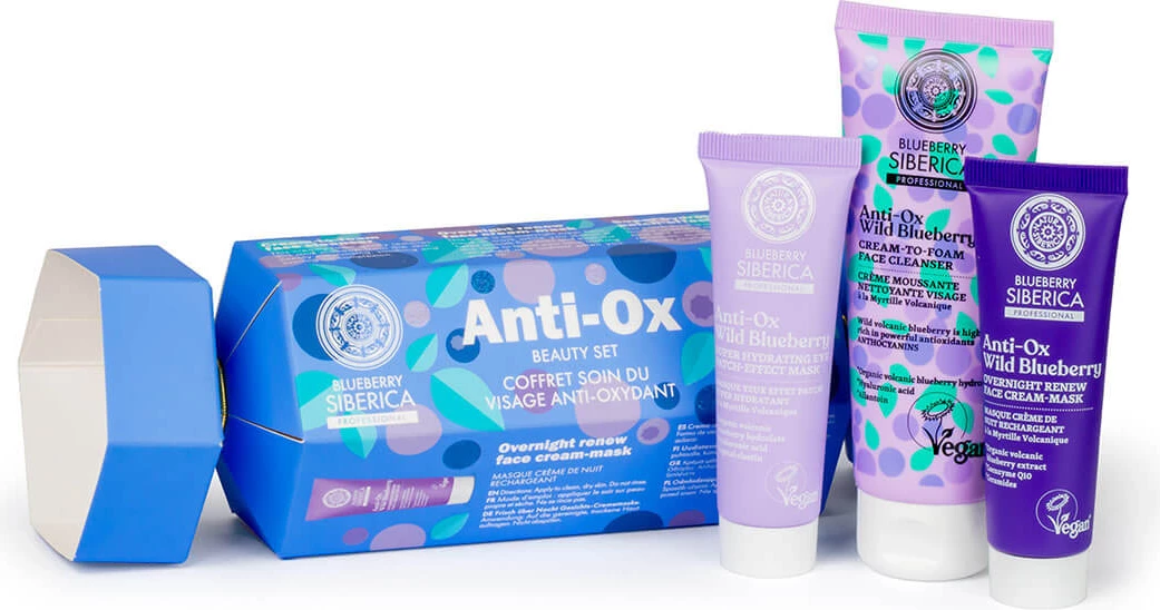 Set për kujdesin e fytyrës për femra Natura Siberica Blueberry Siberica Antioxidant, 3 copë