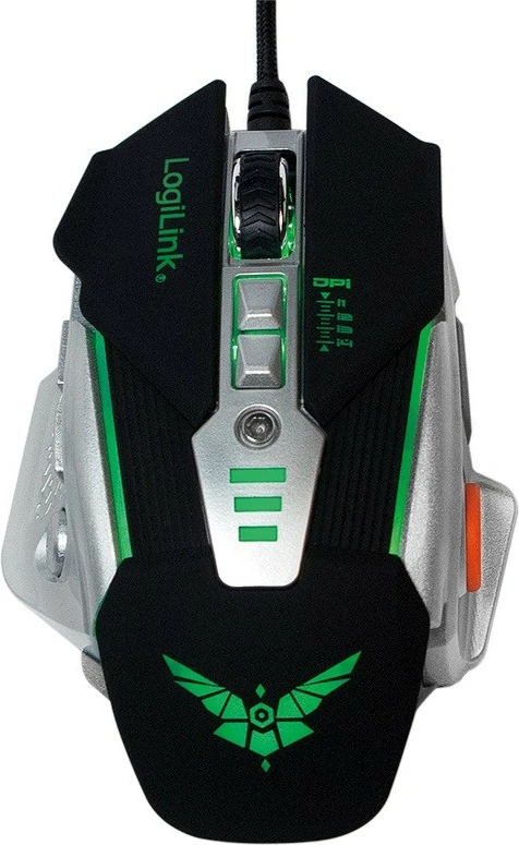 Maus gaming LogiLink ID0156 3200 DPI USB me kabllo, LED, peshë të rregullueshme, 6 butona, i zi