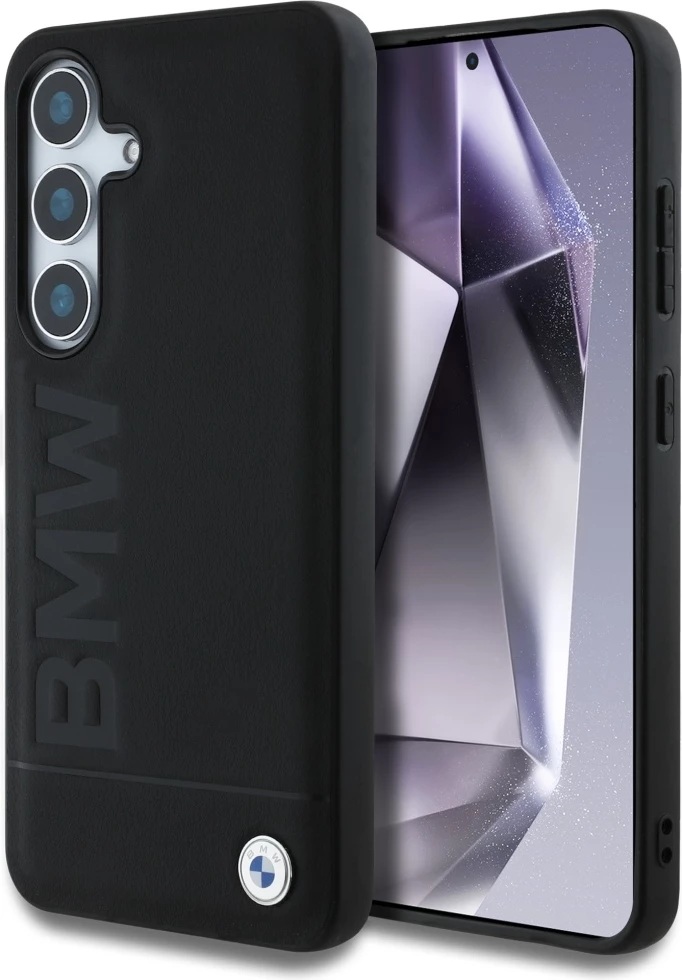 Mbështjellës BMW Leather Big Wordmark për Samsung Galaxy S25, i zi
