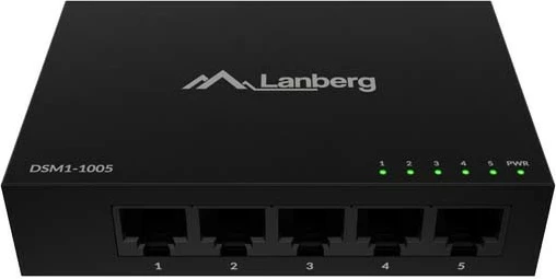 Switch Lanberg DSM1-1005 5x Gigabit Ethernet (1Gb/s) i pamenaxhueshëm desktop 12V, kasë metalike, i zi