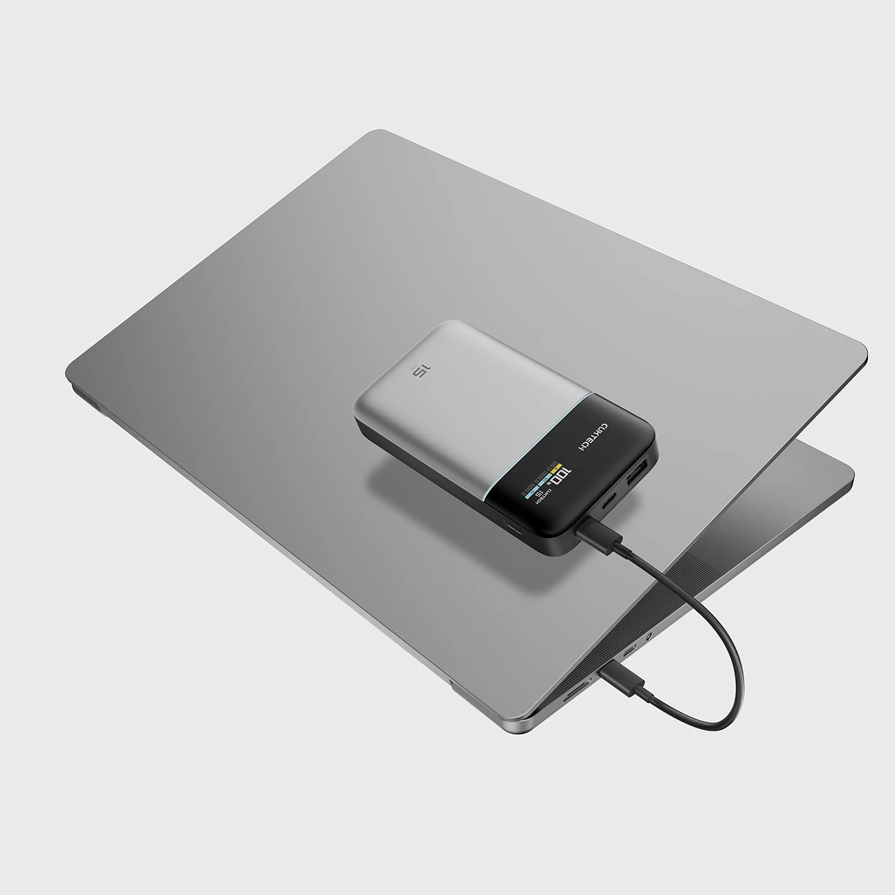 Powerbank Cuktech PB150S 15000mAh 100W, 3 porta (2x USB-C, 1x USB-A), me ekran TFT, me kabllo USB-C, gri