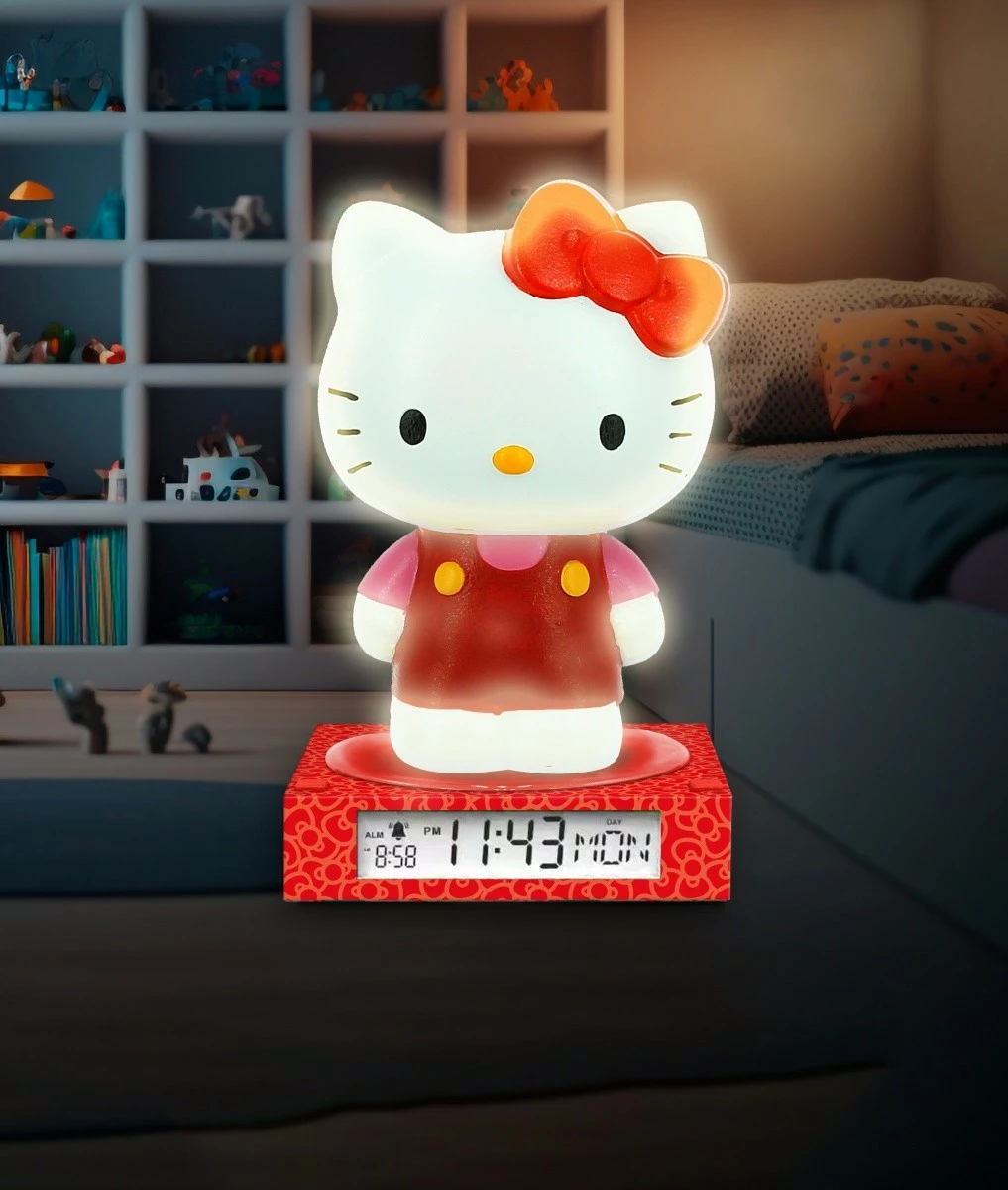 Llambë 3D Hello Kitty me orë alarmi Kids Euroswan, plastike, e kuqe/bardhë