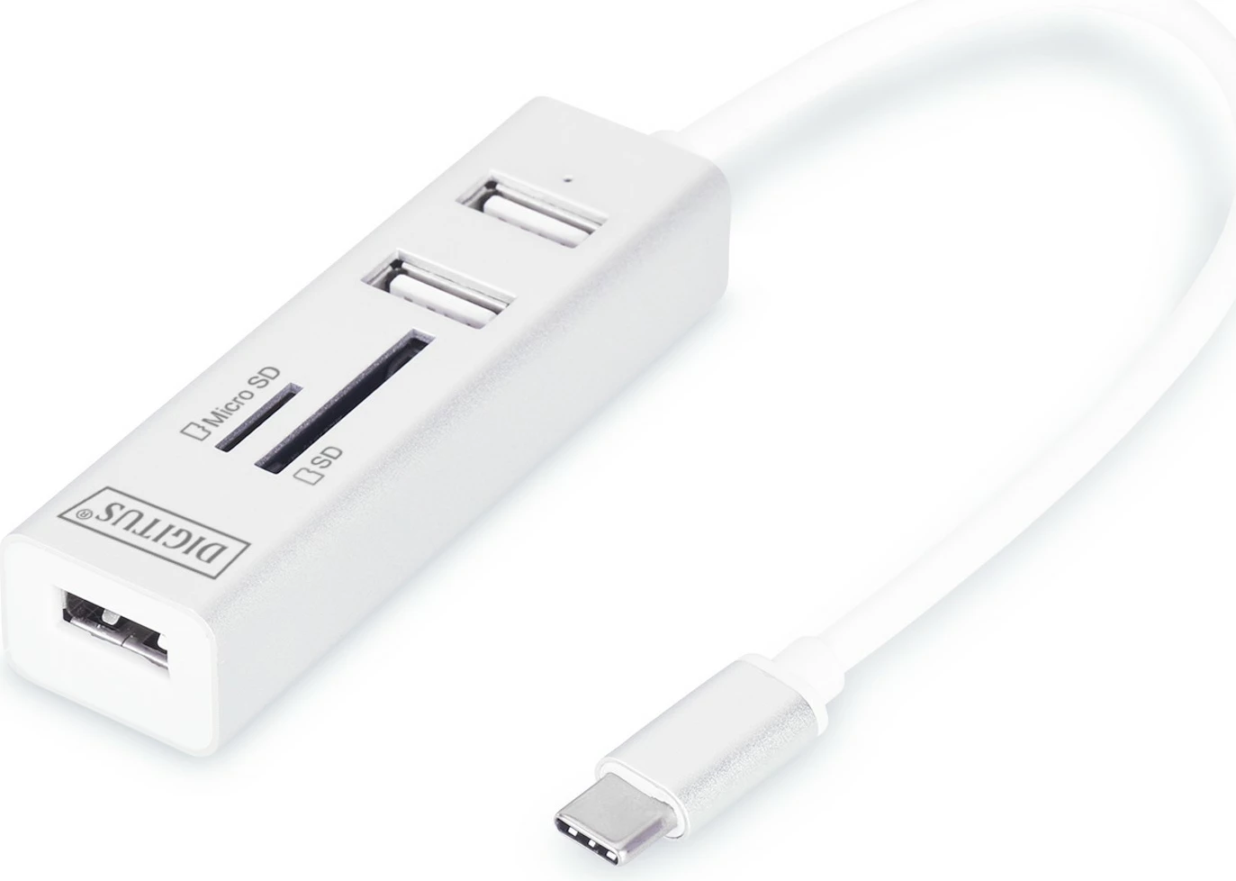 HUB USB Type-C Digitus, 3 Porta, Lexues Kartelash, Bardhë