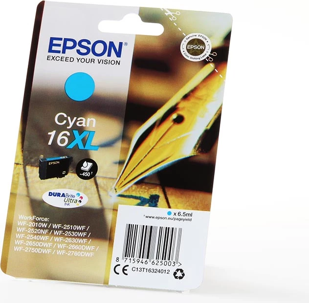 Kartrixh bojë, Epson, 16XL / C13T16324012, 6.5 ml, rendiment 450 faqe, madhësi XL, cyan