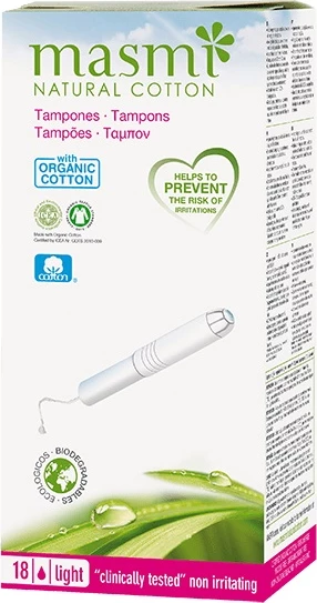 Tampona me aplikator për femra Masmi Organic Cotton Applicator Tampons Light, 18 copë