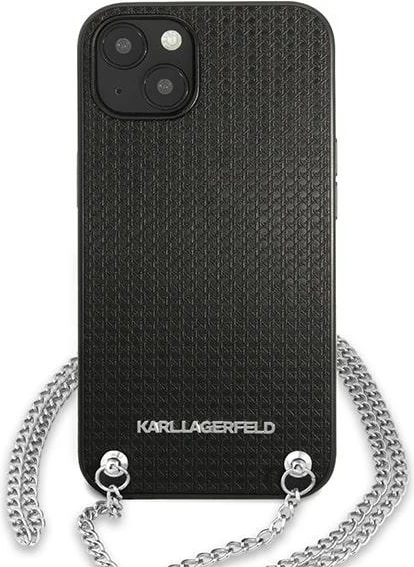 Mbështjellës Karl Lagerfeld KLHCP13SPMK për iPhone 13 mini 5.4\", hardcase, eco lëkurë me teksturë, me zinxhir, i zi