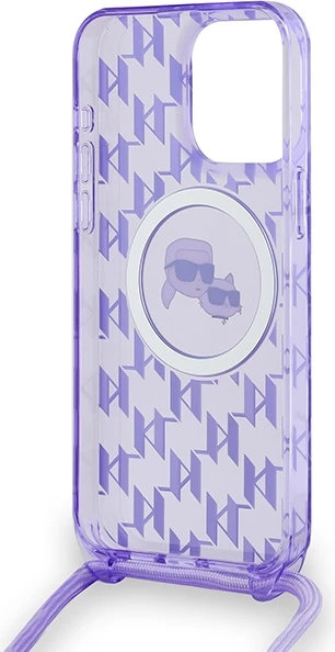 Mbështjellës Karl Lagerfeld IML Crossbody Monogram Karl & Choupette Head MagSafe për iPhone 15 Pro Max, Vjollcë