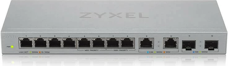 Switch rrjeti Zyxel XGS1010-12, 12 porta (8x1G, 2x2.5G, 2xSFP+), pa ventilator