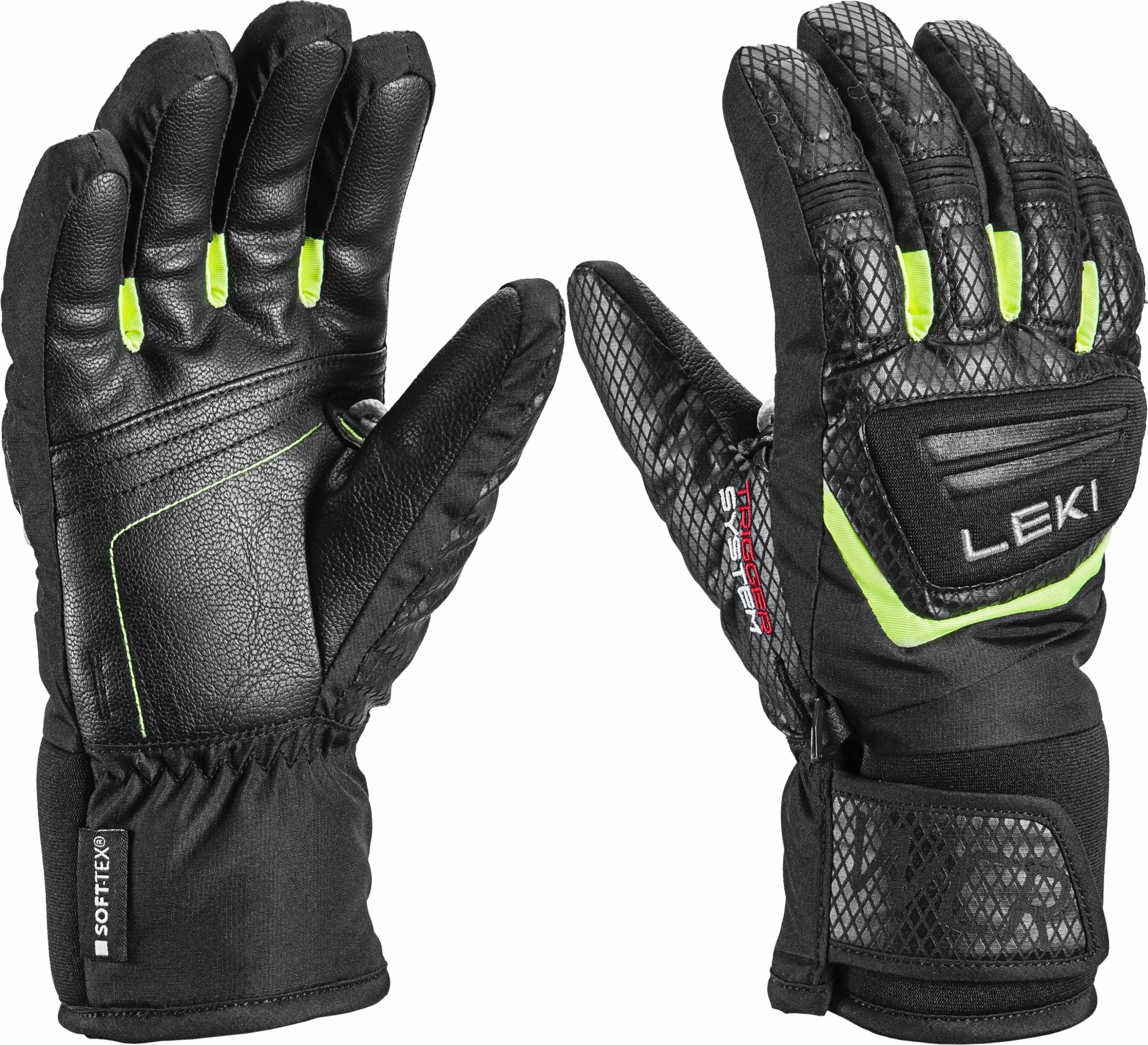 Doreza skijimi Leki WCR Team 3D Junior 6.0, waterproof, Trigger 3D, zi/verdhë