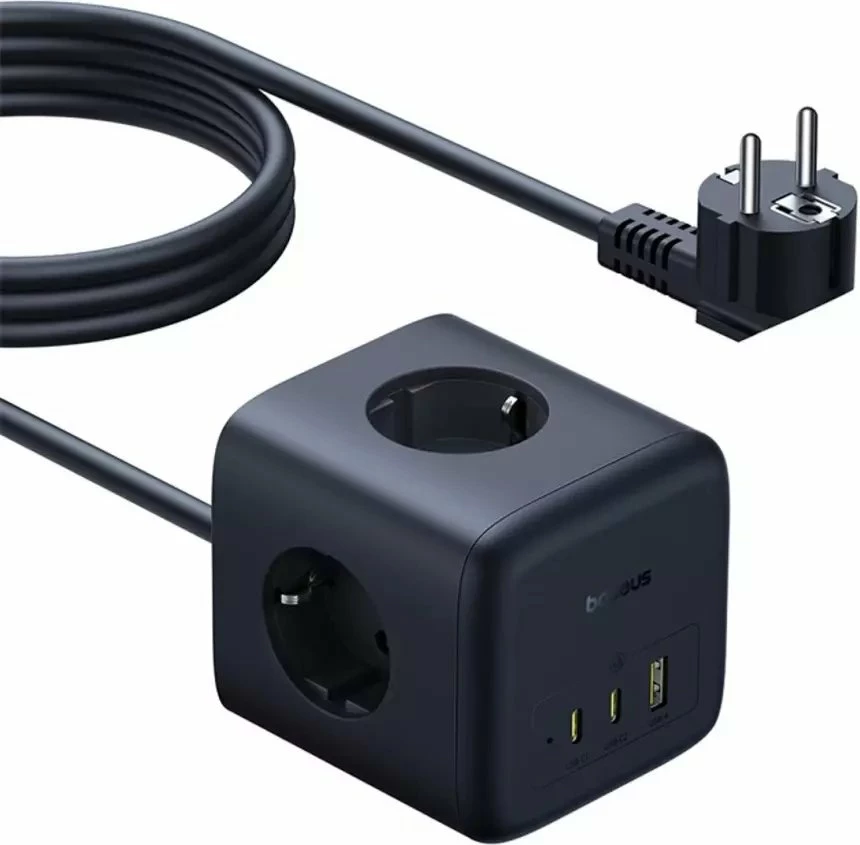 Zgjatues rryme Baseus EnerFill FA11 67W, 3 prizë Schuko + 2x USB-C + 1x USB-A, kabllo 1.5 m, i zi