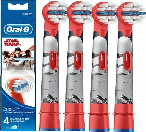 Kokë zëvendësuese për furçë dhëmbësh elektrike Oral-B Stages Power Star Wars EB10-4, 4 copë, kuqe