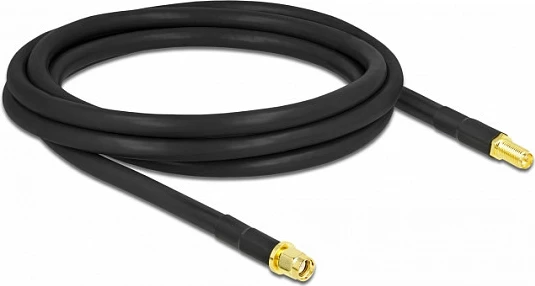 Kabllo antene DeLOCK LMR300, RP-SMA mashkull në RP-SMA femër, 2 m, humbje e ulët, e zezë