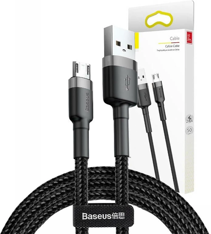 Kabllo Baseus Cafule USB në Micro USB, 1m, 2.4A, Gri + e zezë