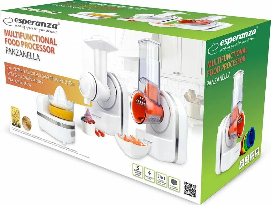 Robot kuzhine multifunksional Esperanza EKM027 PANZANELLA 150W 0.5L, i bardhë