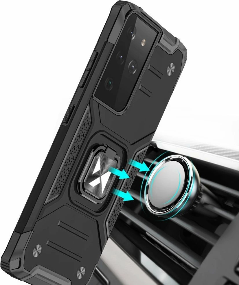 Mbështjellës Wozinsky Ring Armor për Samsung Galaxy S22 Ultra, me mbajtës gishti dhe magnetik, Argjend