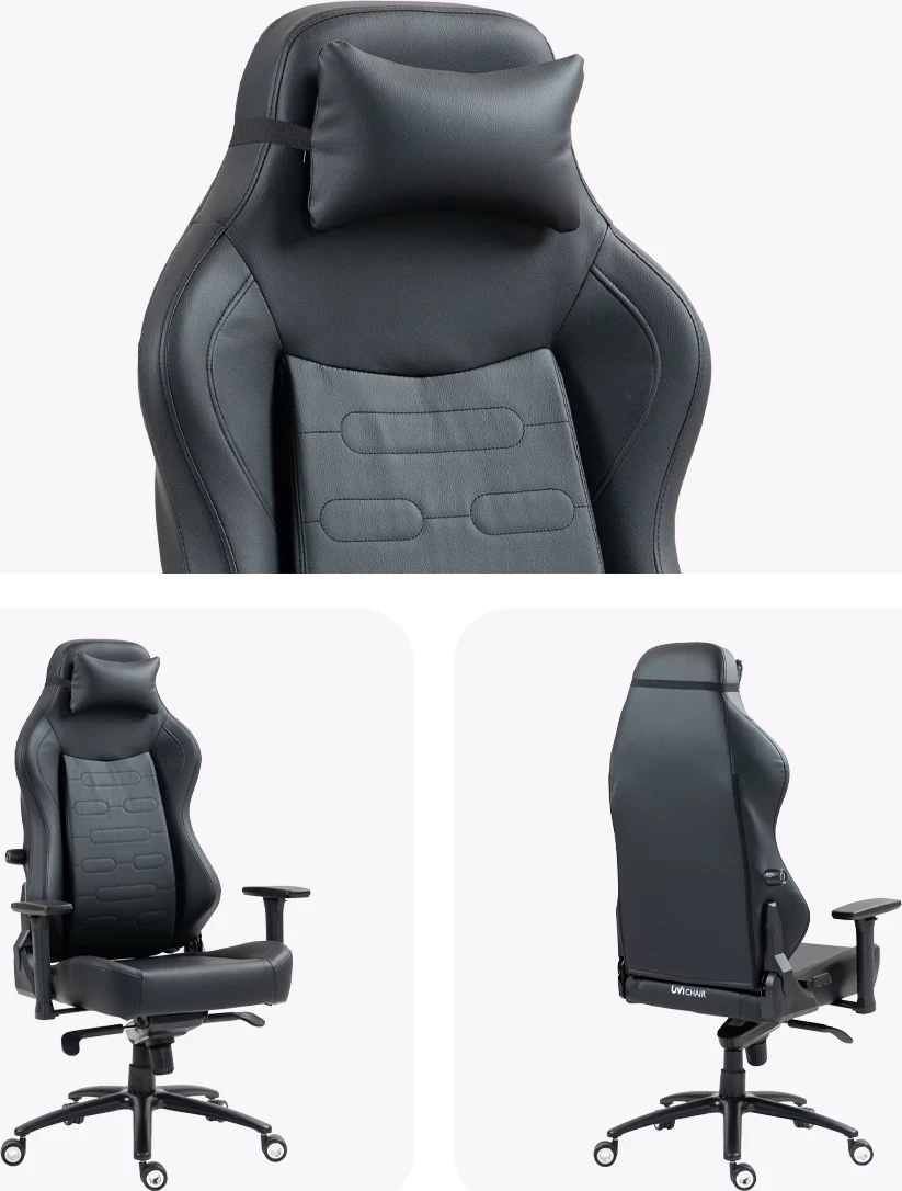 Karrige zyre/gaming UVI Elegant Business UVI8000, rregullim 90°-180°, mbështetje mesi e rregullueshme, PU lëkurë, e zezë, me jastëk koke