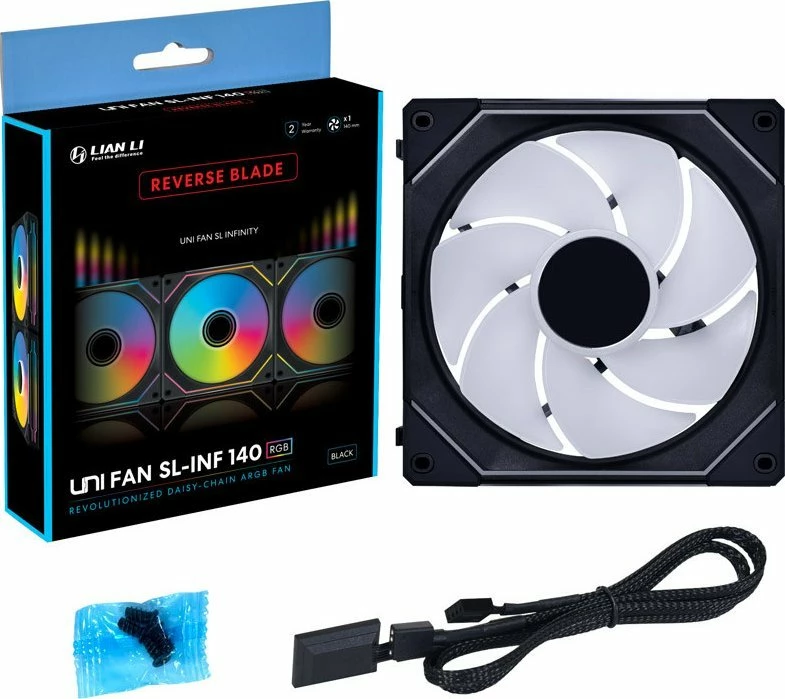 Ventilator PC Lian Li UNI FAN SL-INF 140 Reverse Blade (UF-RSLIN140-1B) ARGB PWM 140mm, zi/gri, 1 copë