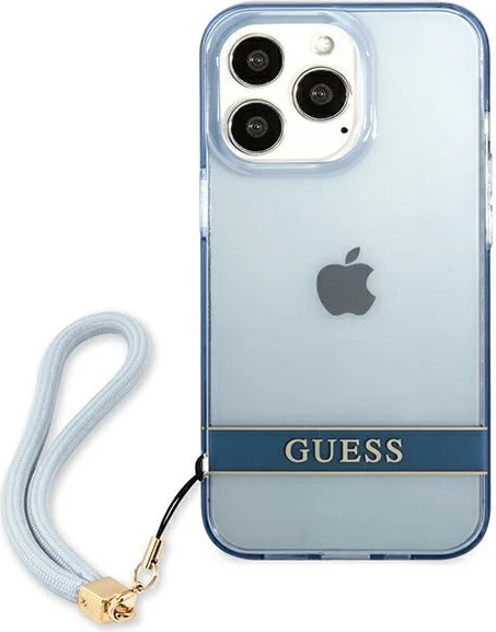 Mbështjellës Guess GUHCP13LHTSGSB për iPhone 13 Pro / 13, hardcase, Translucent Stap, Blu
