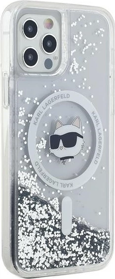 Mbështjellës Karl Lagerfeld Liquid Glitter Choupette Head MagSafe për iPhone 12/12 Pro, Transparent