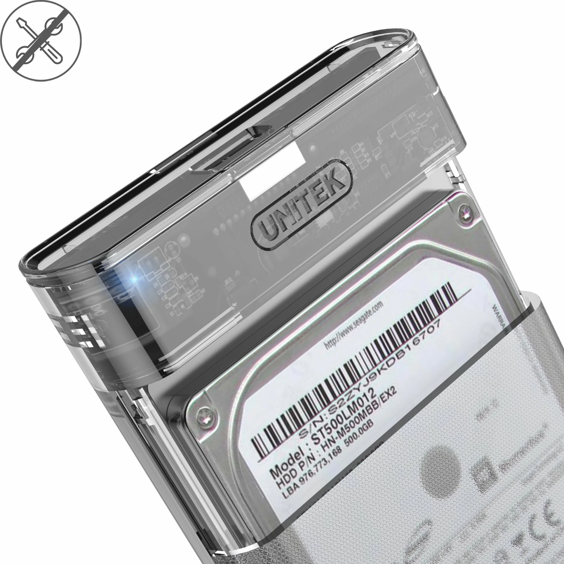 Kasë eksternale për HDD/SSD 2.5\" Unitek S1103A, USB 3.2 Gen 1 në SATA III, transparente