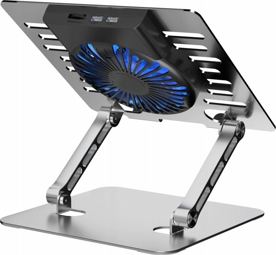 Mbajtëse laptopi Art P12, alumin, me ftohje (1 ventilator), LED, rregullim lartësie+këndi, 10-17.3", argjendtë