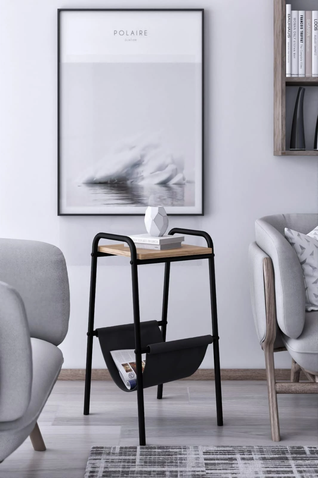 Tavolinë anësore Hanah Home, Gazy Square, ngjyrë e zezë dhe Atlantic Pine