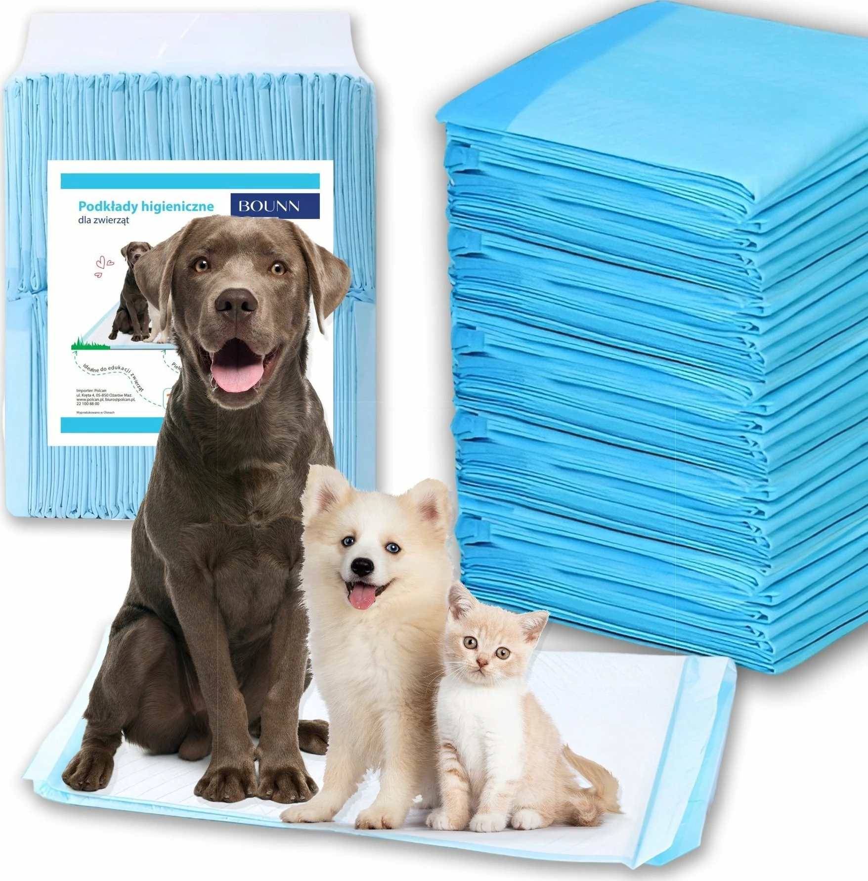 Tapet higjienik për kafshë Bounn 60x90 cm, absorbim deri 600 ml, paketë 50 copë, blu
