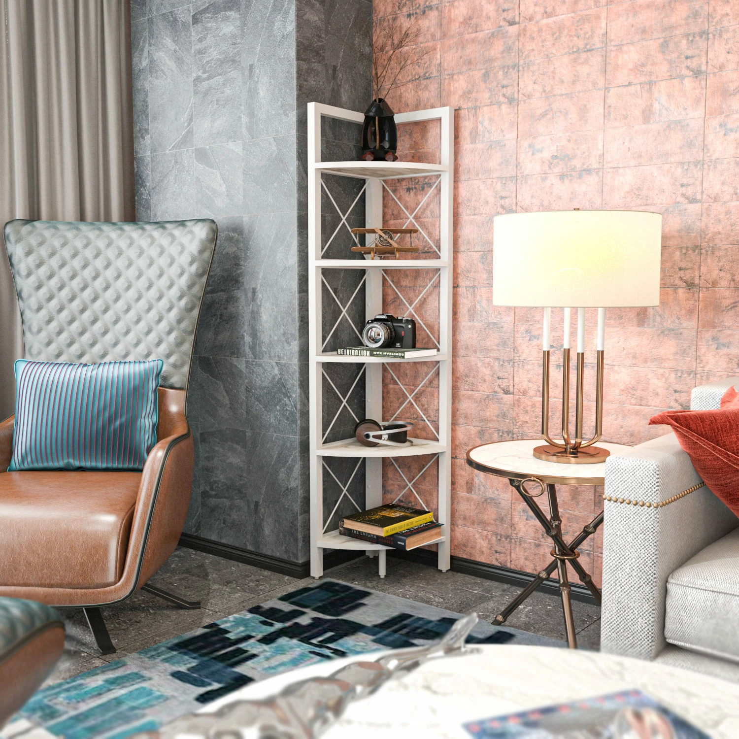 Raft librash modern, ngjyrë e bardhë, Skye Decor, Remo, 30.5x33x160cm