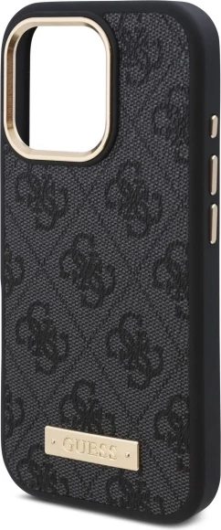 Mbështjellës Guess 4G Logo Plate MagSafe për iPhone 16 Pro, Zi