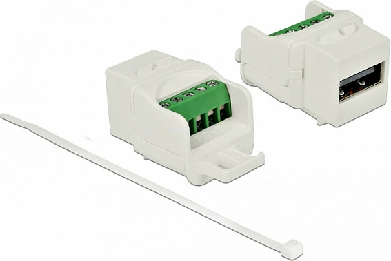 Modul Keystone USB DeLOCK 86376, USB-A femër në terminal block, i sheshtë, i bardhë