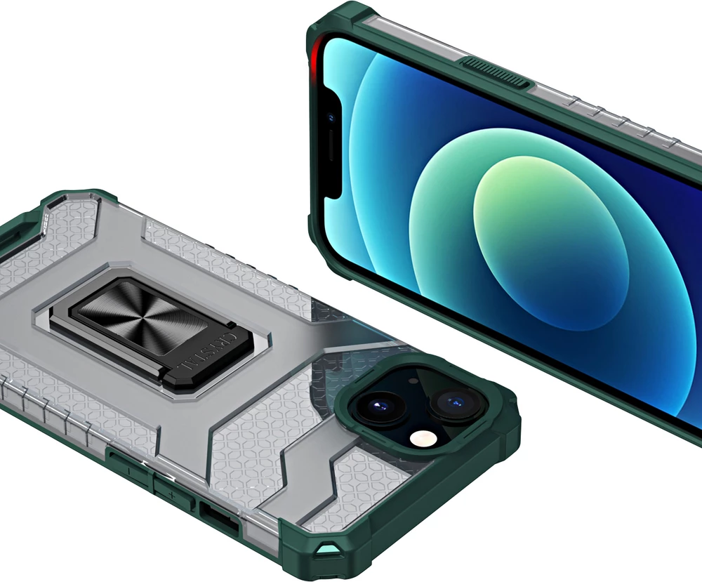 Mbështjellës Hurtel Crystal Ring Case për iPhone 13, me mbajtëse, i gjelbër